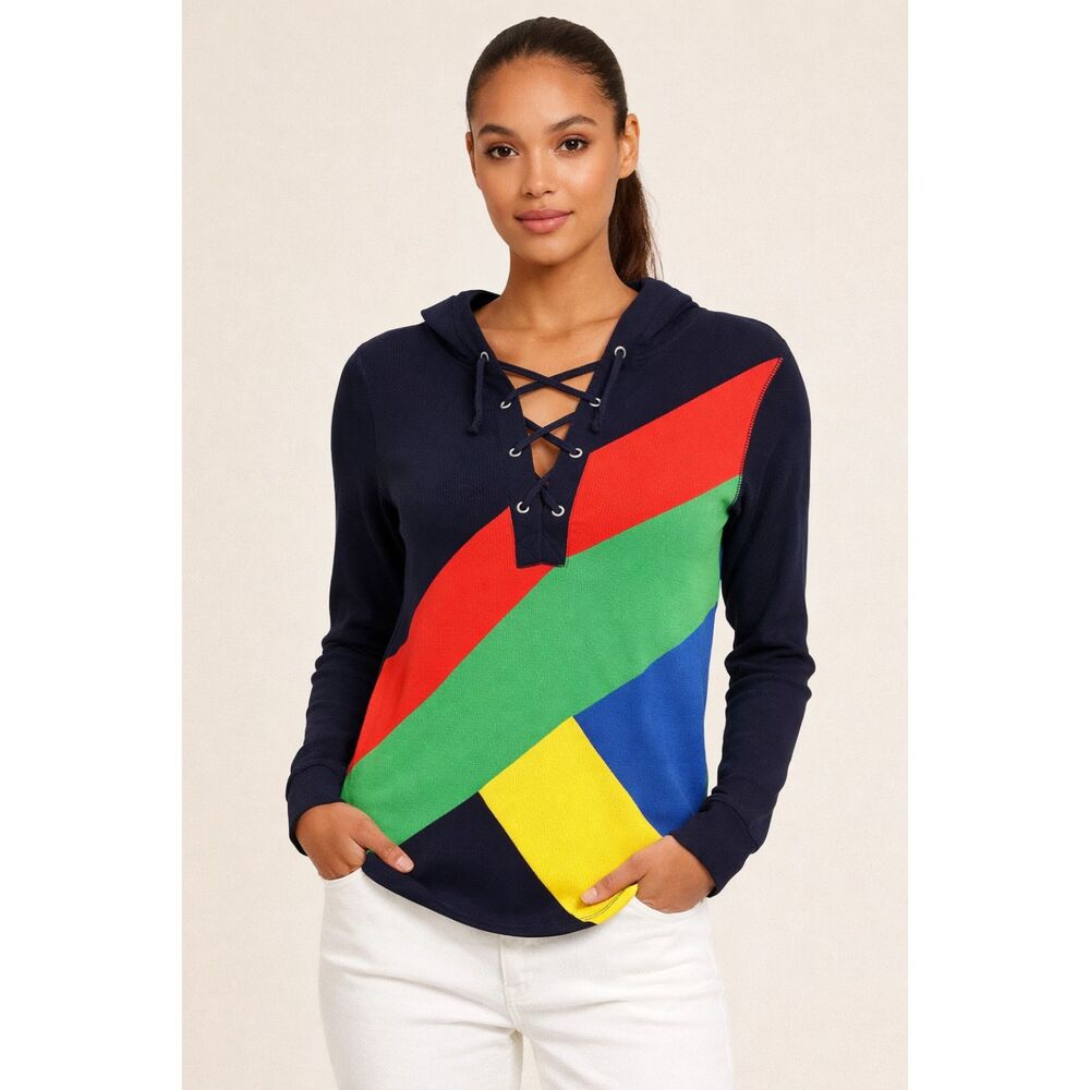Ralph Lauren Active Womens Waffle Knit Yellow Green Navy Red Preppy Hoodie Small